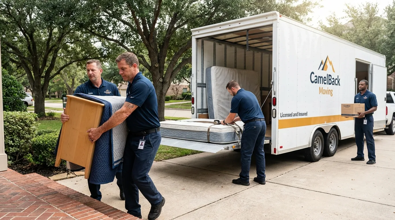 Crew loading residential truck for cross-state move from Shorewood, IL
