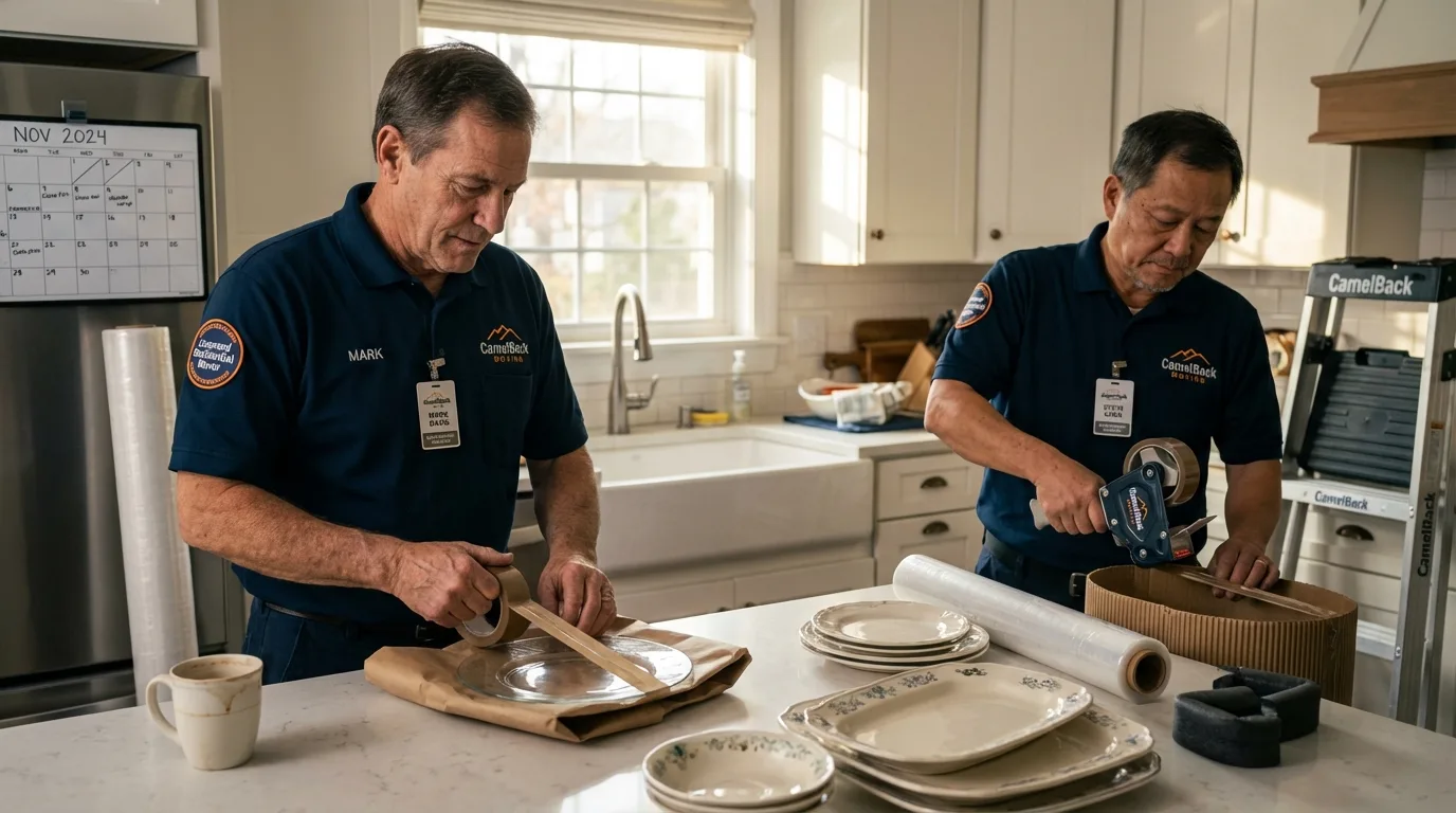 Professional crew packing kitchen dishware in Shorewood, IL